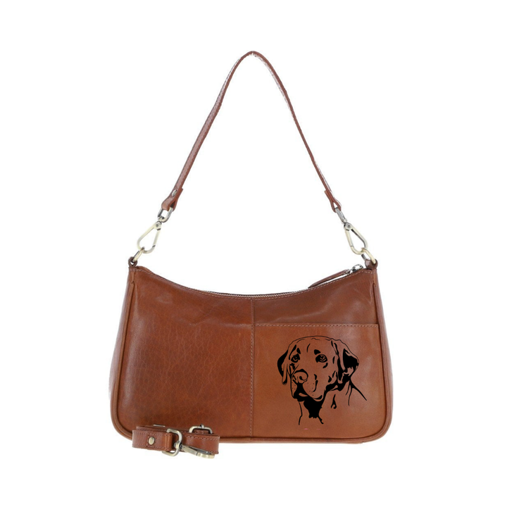 L Labrador Retriever Face Engraved Genuine Leather Shoulder Bag
