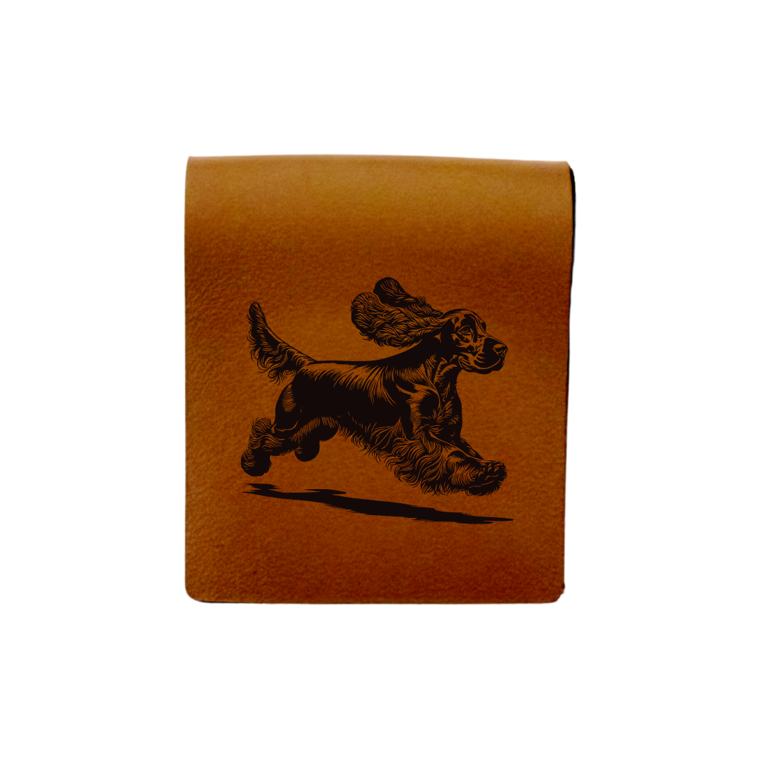 Cocker Spaniel Running Engraved Genuine Leather Magnetic Bookmark