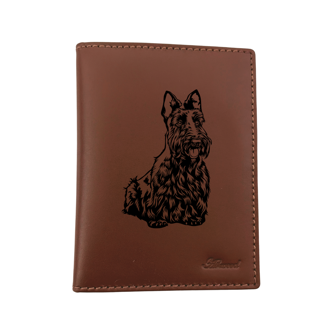 Scottish Terrier Sitting Engraved Leather Passport Cover