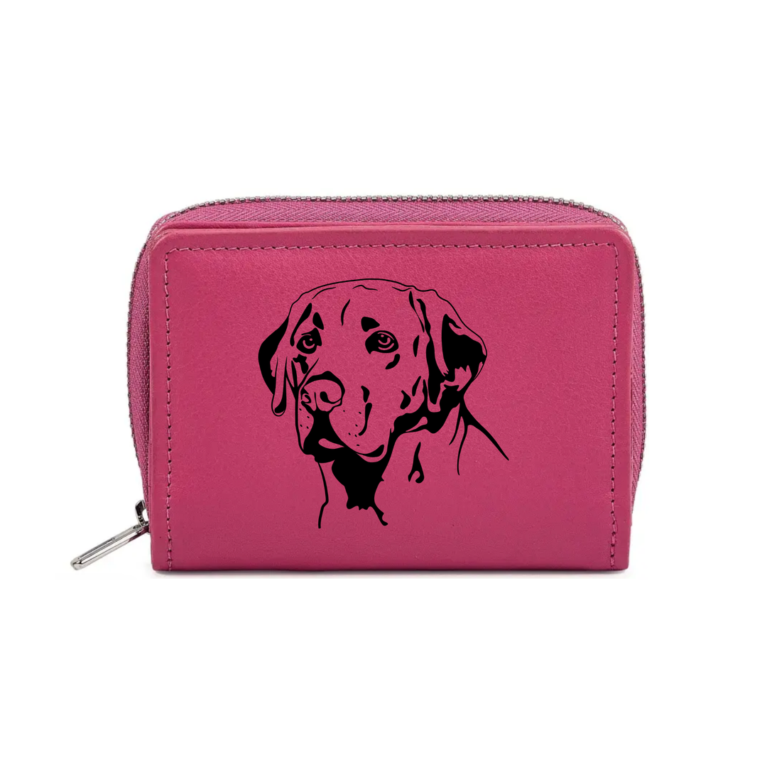 Labrador Retriever Face Engraved Small Leather Purse (Green/Pink/Blue/Red)