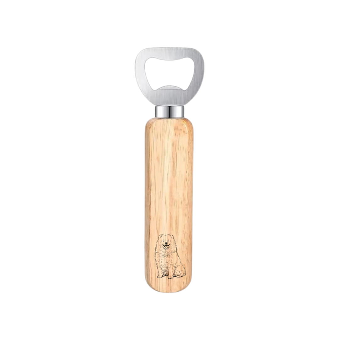 Samoyed Sitting Engraved Wooden Bottle Opener