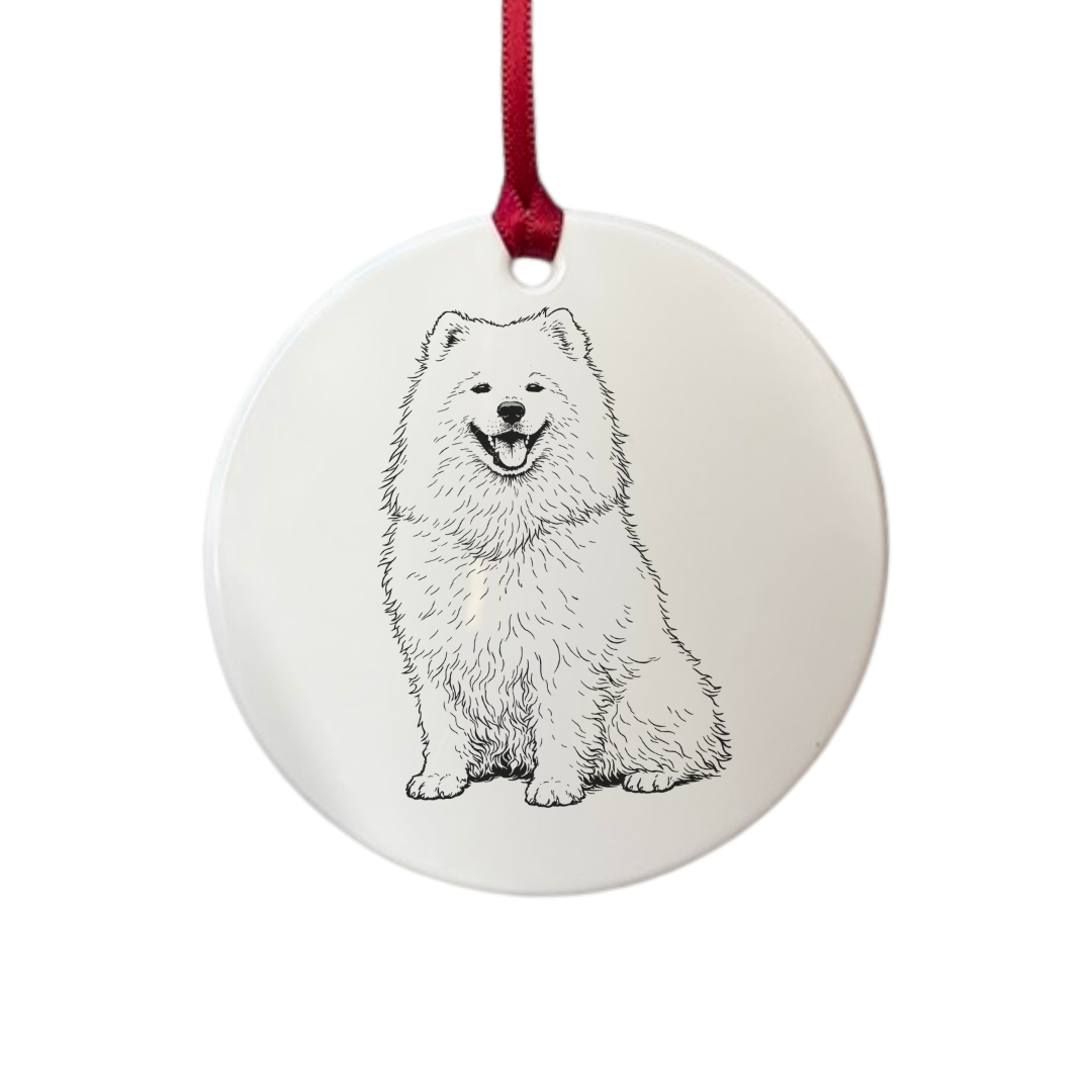 Personalised Samoyed Sitting Engraved White Acrylic Decoration