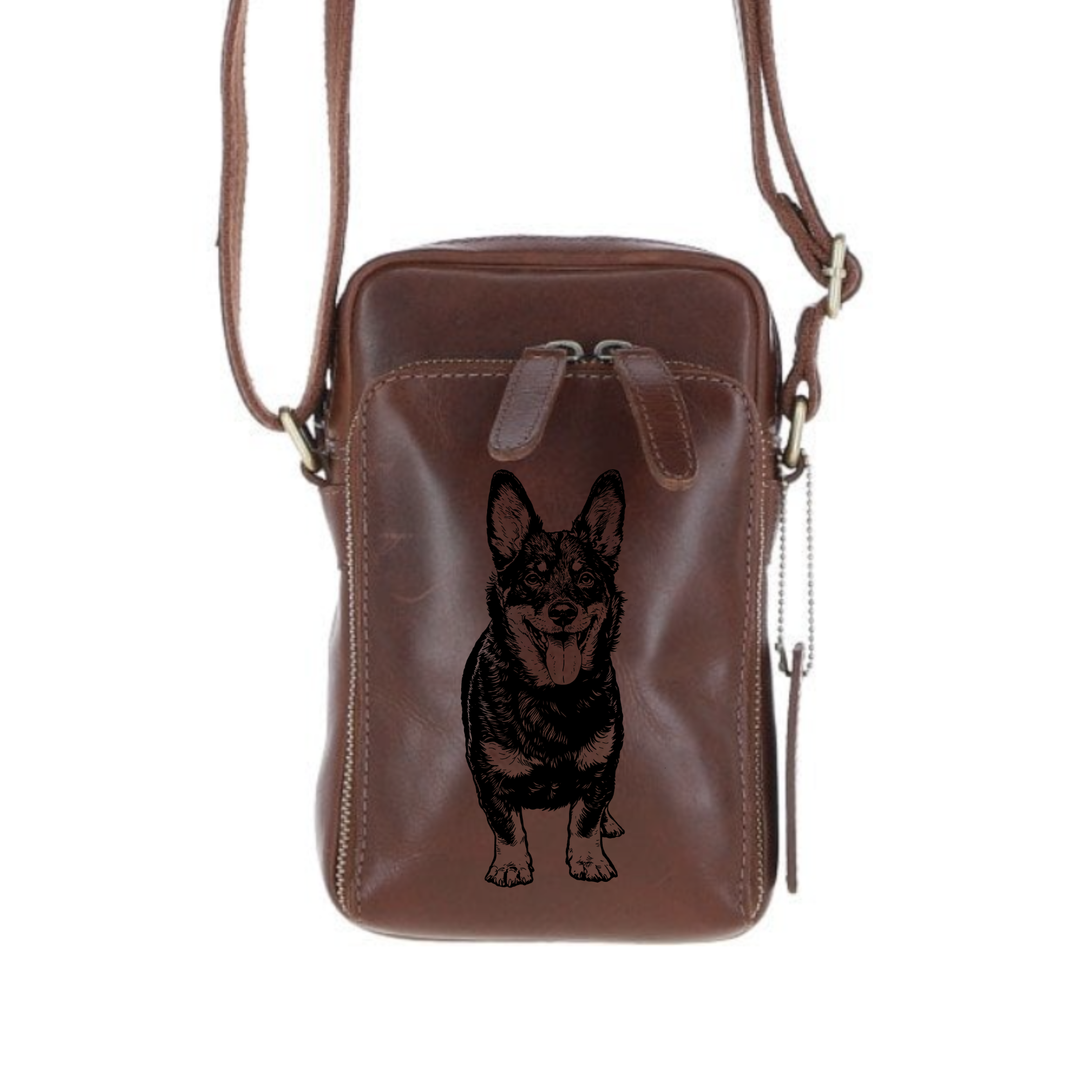 Personalised Lancashire Heeler Standing Leather Compact Crossbody Bag