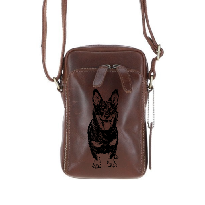 Personalised Lancashire Heeler Standing Leather Compact Crossbody Bag