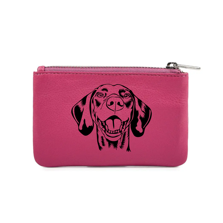 Vizsla Face Engraved Genuine Leather Coin Purse (Multiple Colour Options)