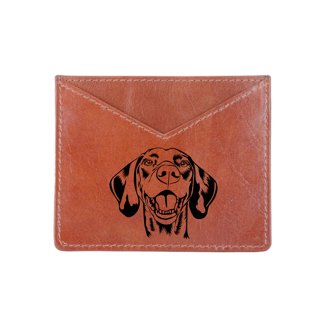 Vizsla Face Engraved Genuine Leather Cardholder