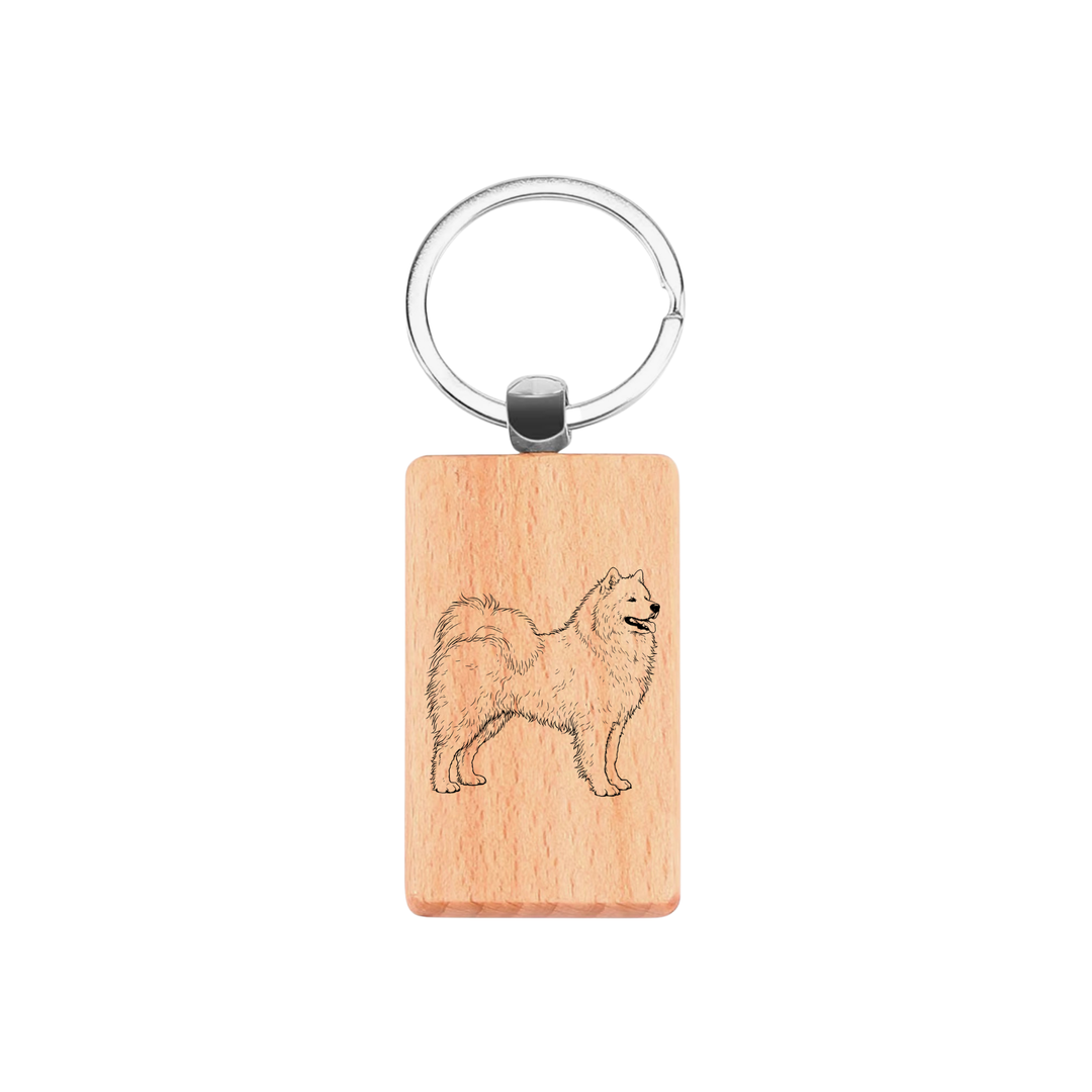 Samoyed Standing Engraved Rectangle Wooden Keyring