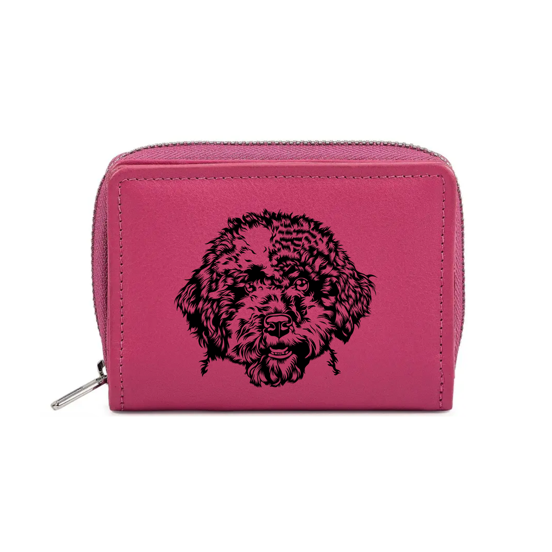 Lagotto Romagnolo Face Engraved Small Leather Purse (Green/Pink/Blue/Red)