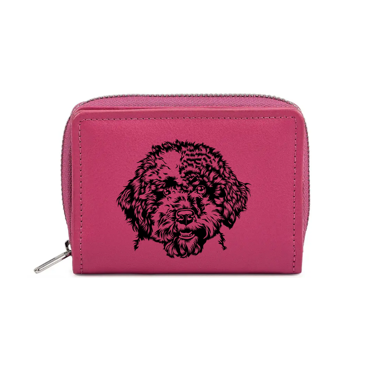 Lagotto Romagnolo Face Engraved Small Leather Purse (Green/Pink/Blue/Red)