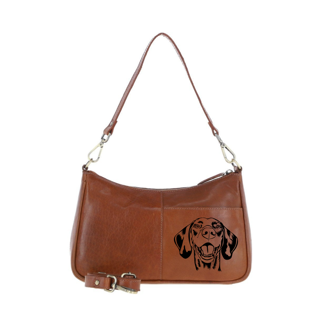 Vizsla Face Engraved Genuine Leather Shoulder Bag