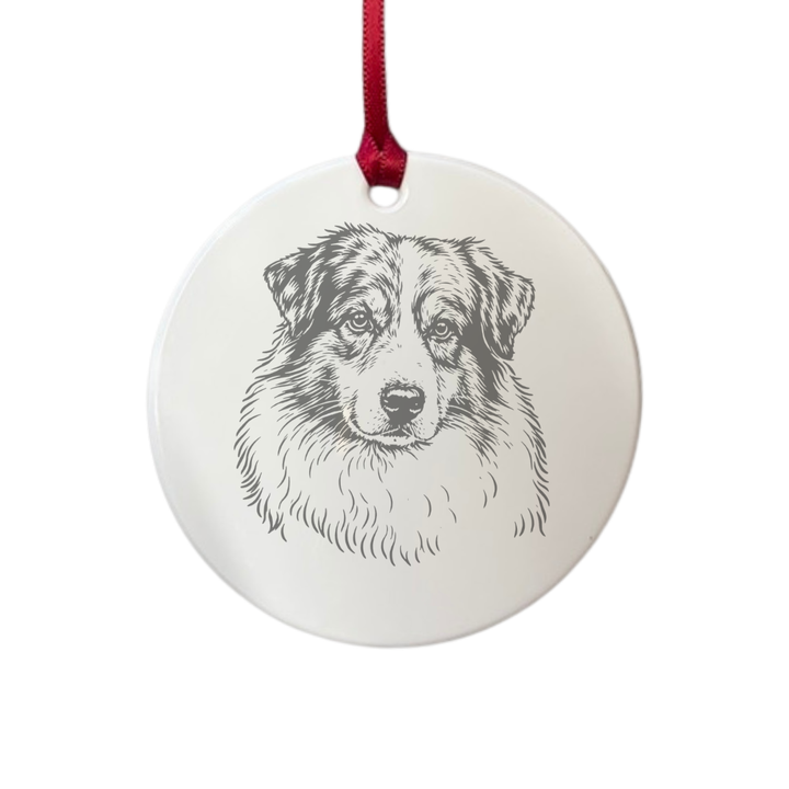 Personalised Australian Shepherd Face Engraved White Acrylic Decoration