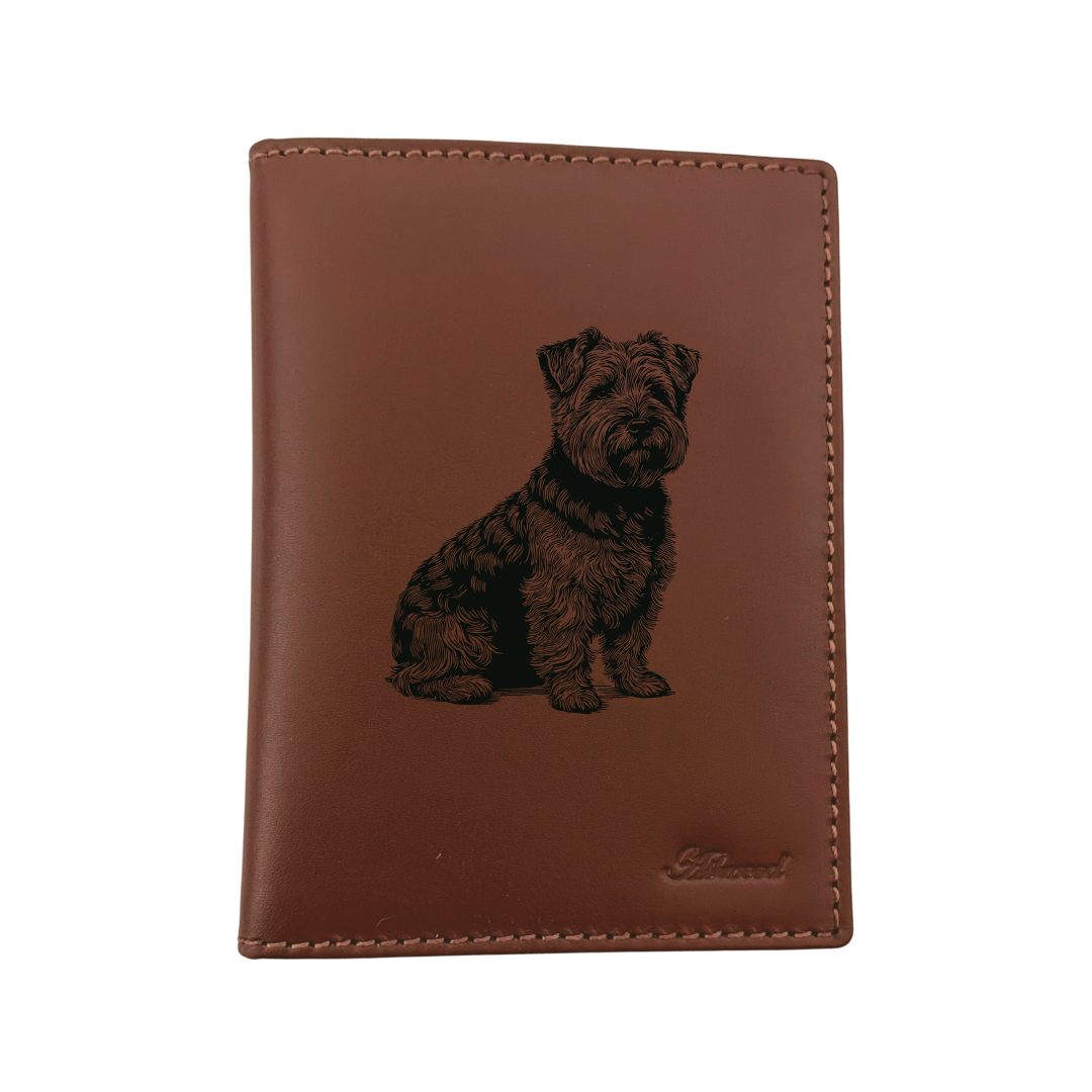 Norfolk Terrier Sitting Engraved Leather Passport Cover