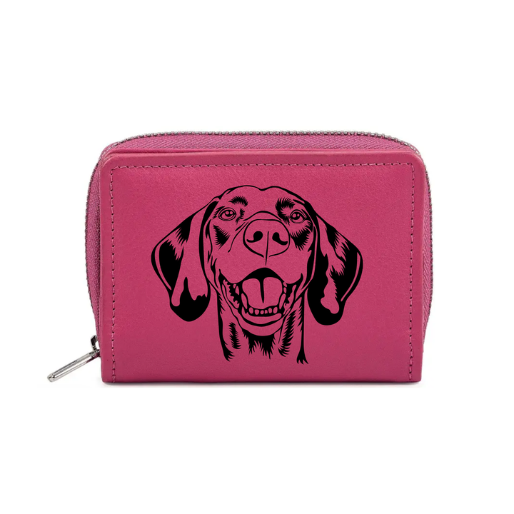 Vizsla Face Engraved Small Leather Purse (Green/Pink/Blue/Red)