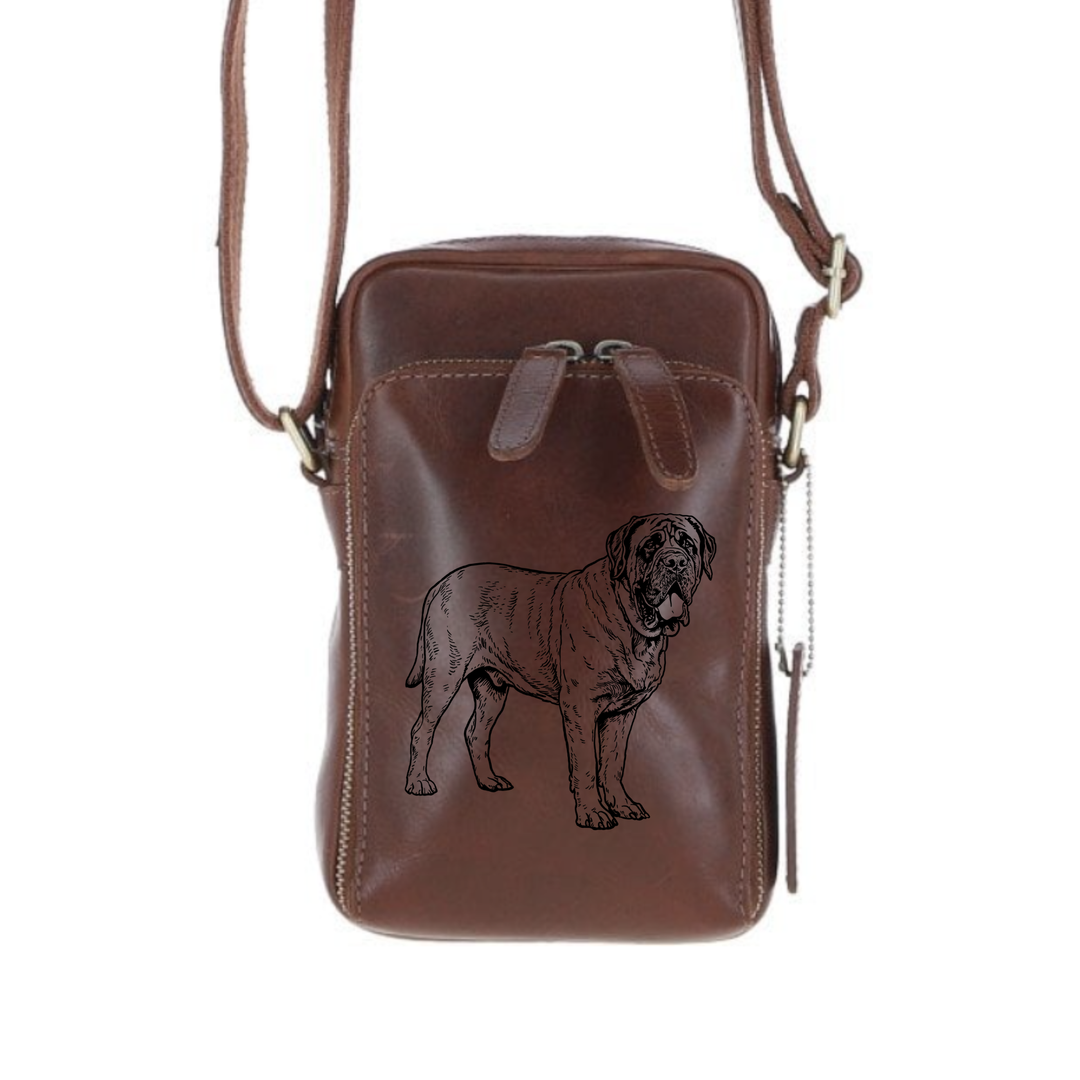 Personalised Mastiff Standing Leather Compact Crossbody Bag
