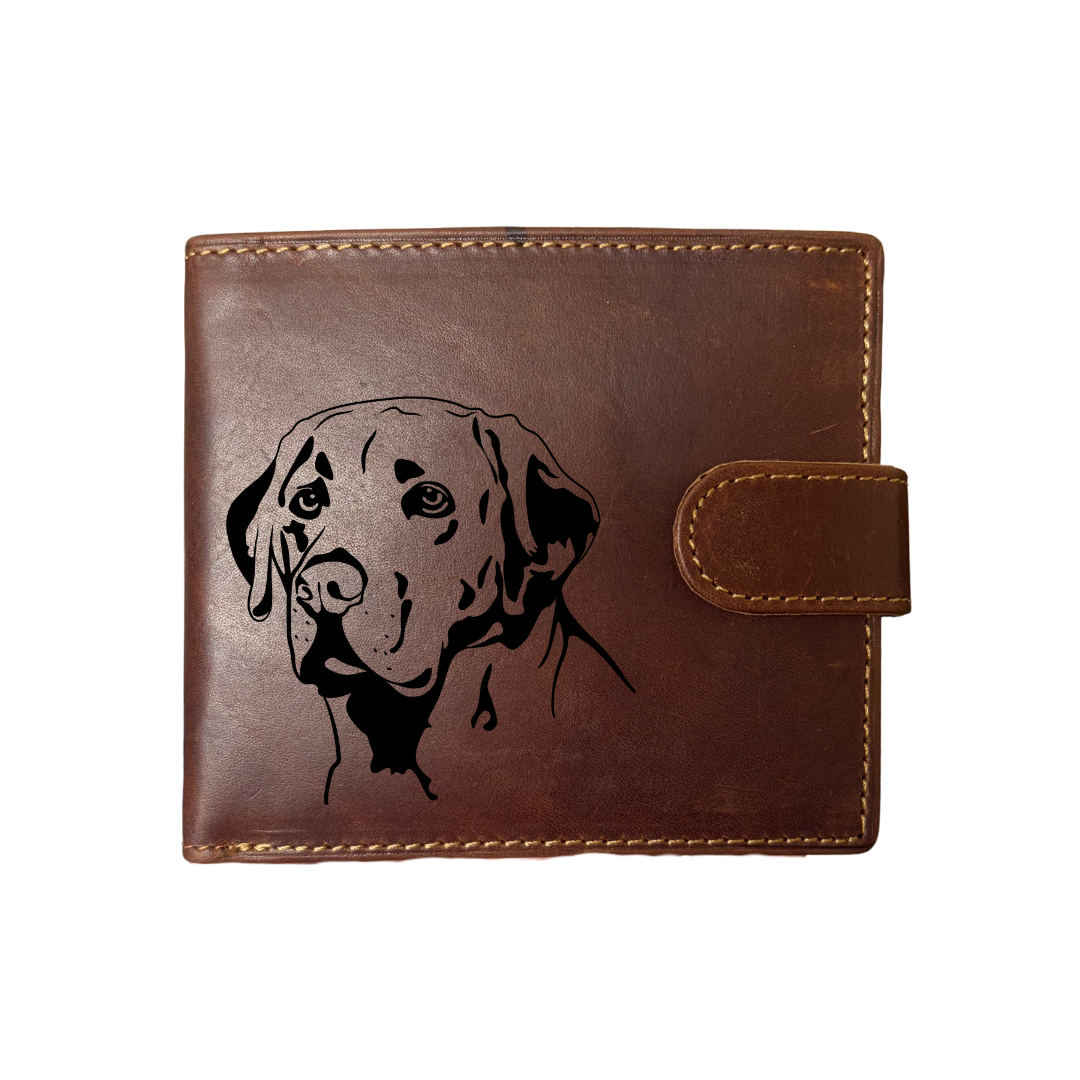 Personalised Labrador Face Engraved Dark Tan Genuine Leather Wallet