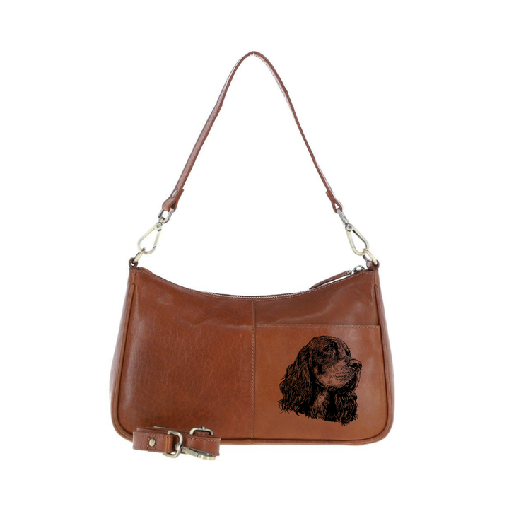 Gordon Setter Face Engraved Genuine Leather Shoulder Bag
