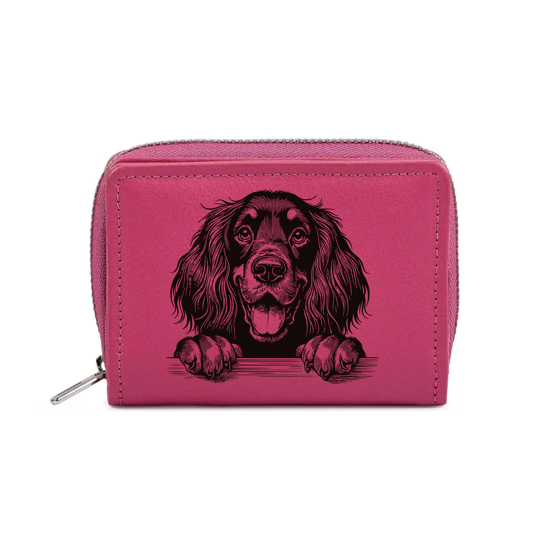 Gordon Setter Paws Engraved Small Leather Purse (Green/Pink/Blue/Red)