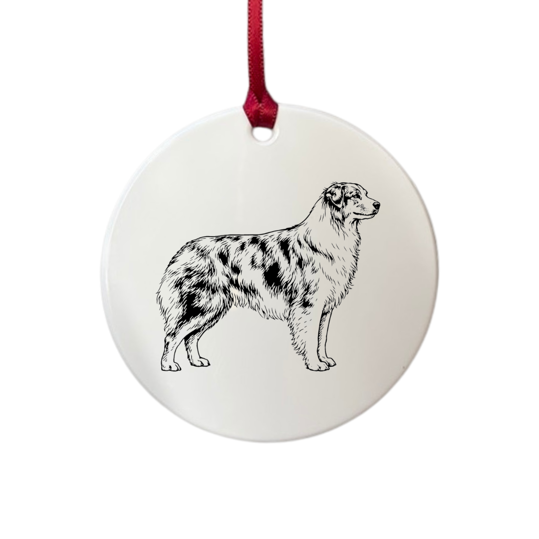 Personalised Australian Shepherd Standing Engraved White Acrylic Decoration