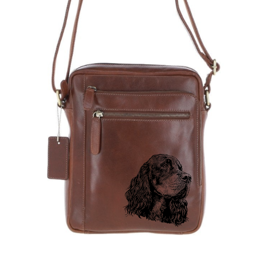 Personalised Gordon Setter Face Engraved Leather Crossbody Bag