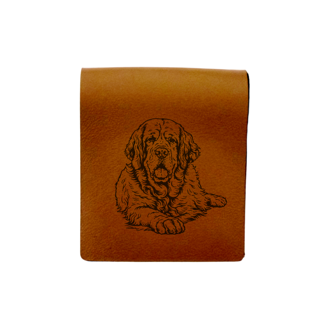 Clumber Spaniel Lying Down Engraved Genuine Leather Magnetic Bookmark