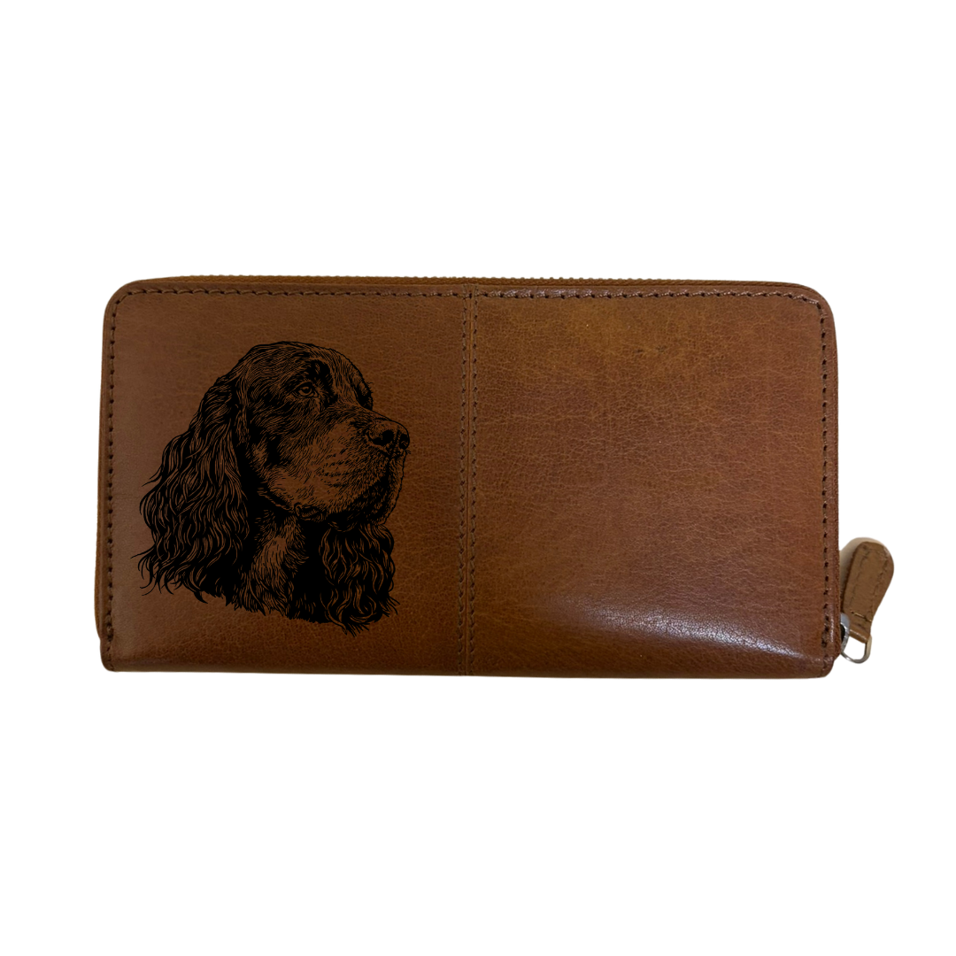 Gordon Setter Face Engraved Large Leather Purse