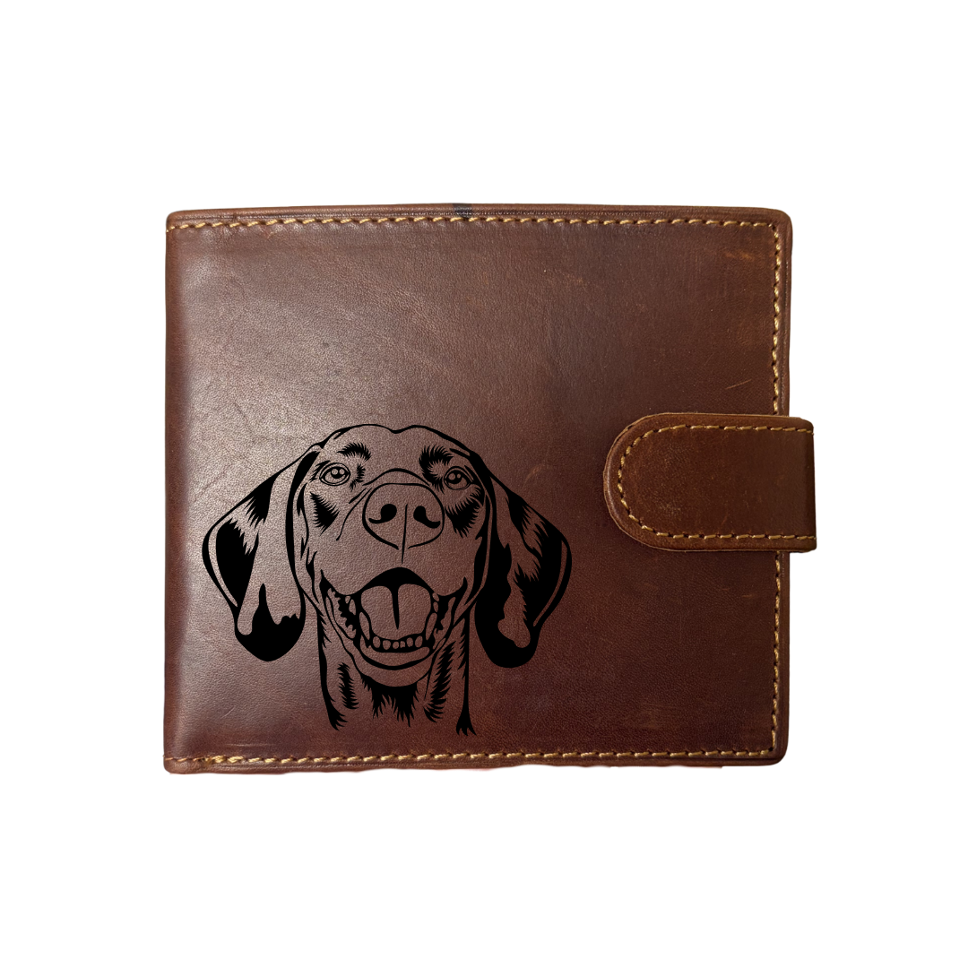 Personalised Hungarian Vizsla Face Engraved Dark Tan Genuine Leather Wallet