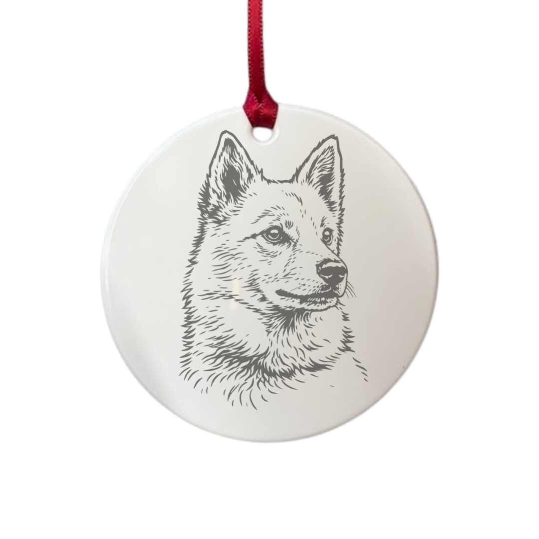 Personalised Finnish Spitz Face Engraved White Acrylic Decoration