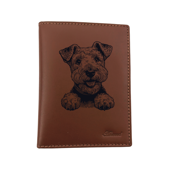 Lakeland Terrier Paws Engraved Leather Passport Cover