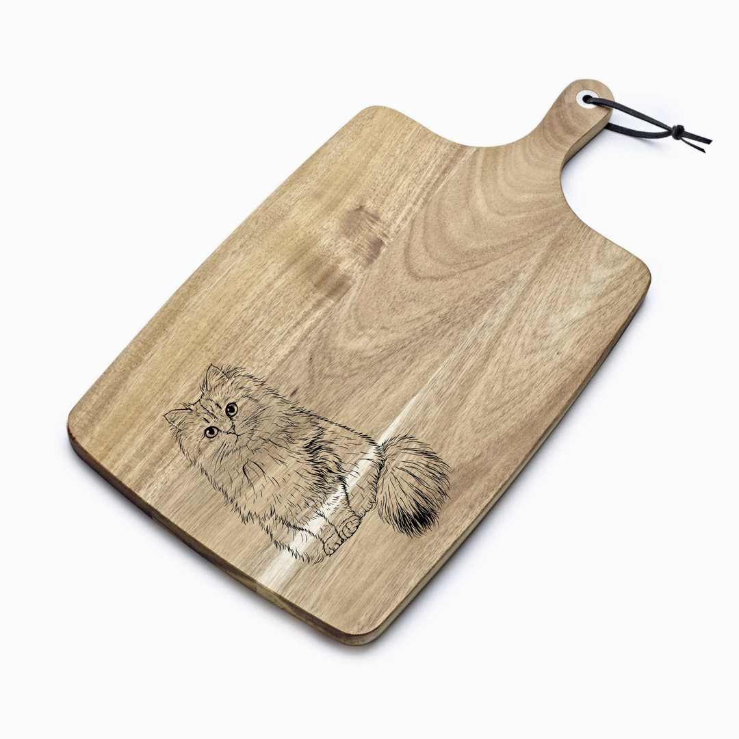 Personalised Persian Cat Sitting Engraved Acacia Serving Board