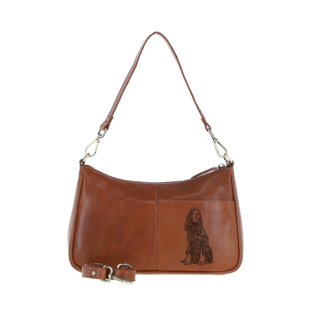 Gordon Setter Sitting Engraved Genuine Leather Shoulder Bag