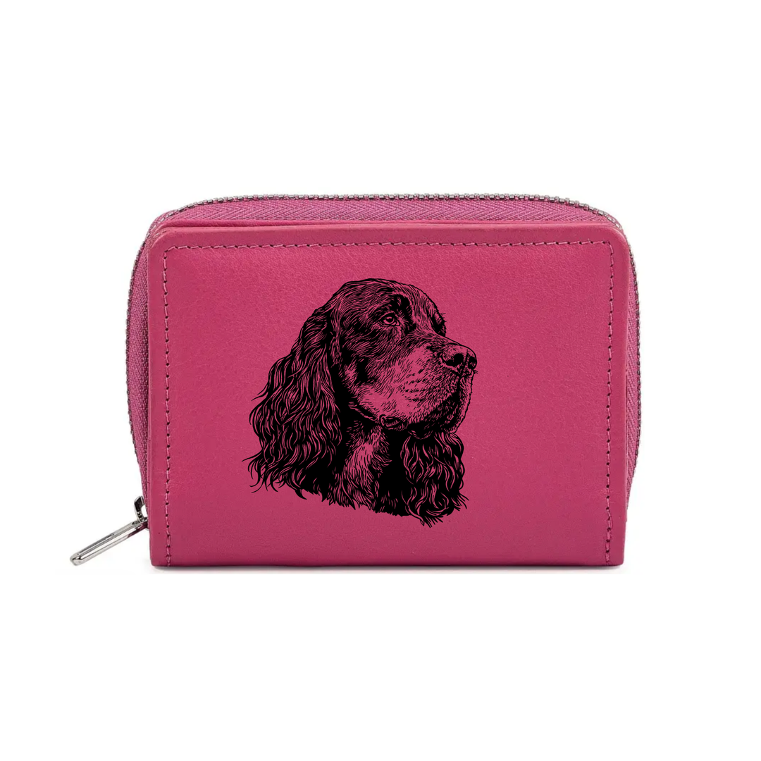 Gordon Setter Face Engraved Small Leather Purse (Green/Pink/Blue/Red)