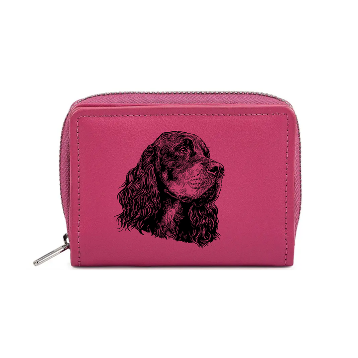 Gordon Setter Face Engraved Small Leather Purse (Green/Pink/Blue/Red)