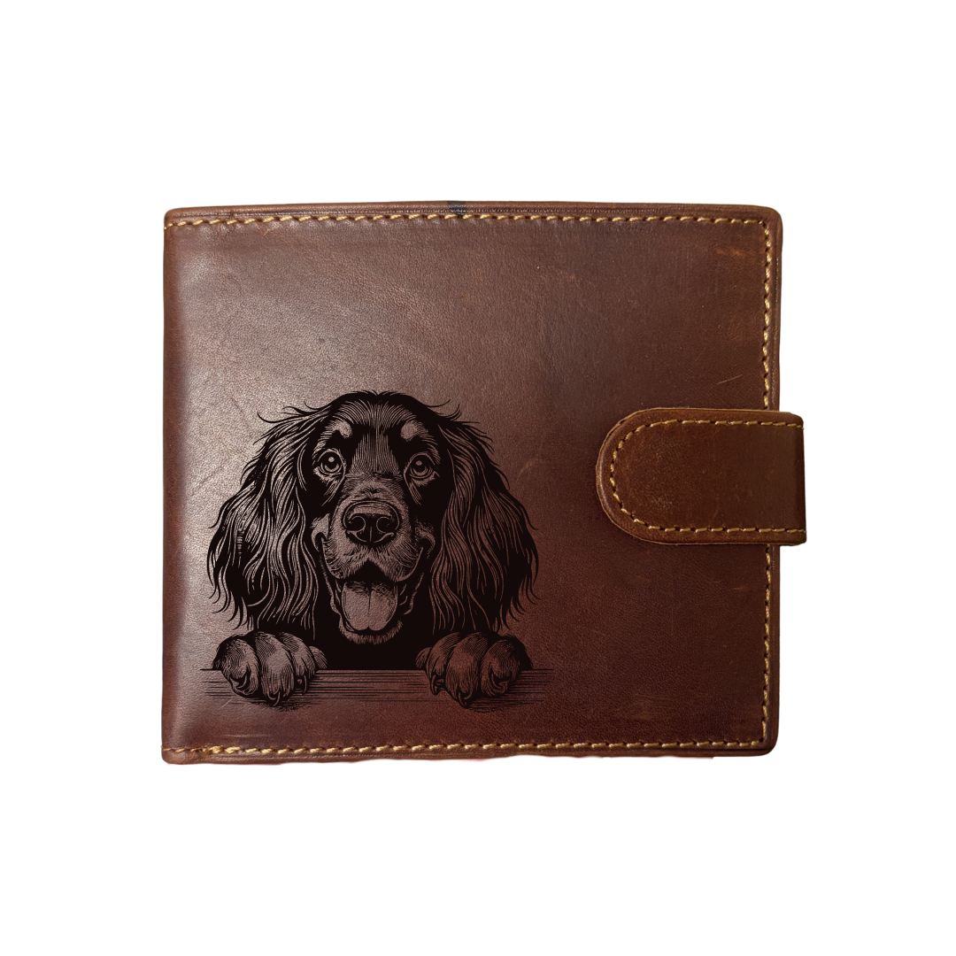 Personalised Gordon Setter Paws Engraved Dark Tan Genuine Leather Wallet