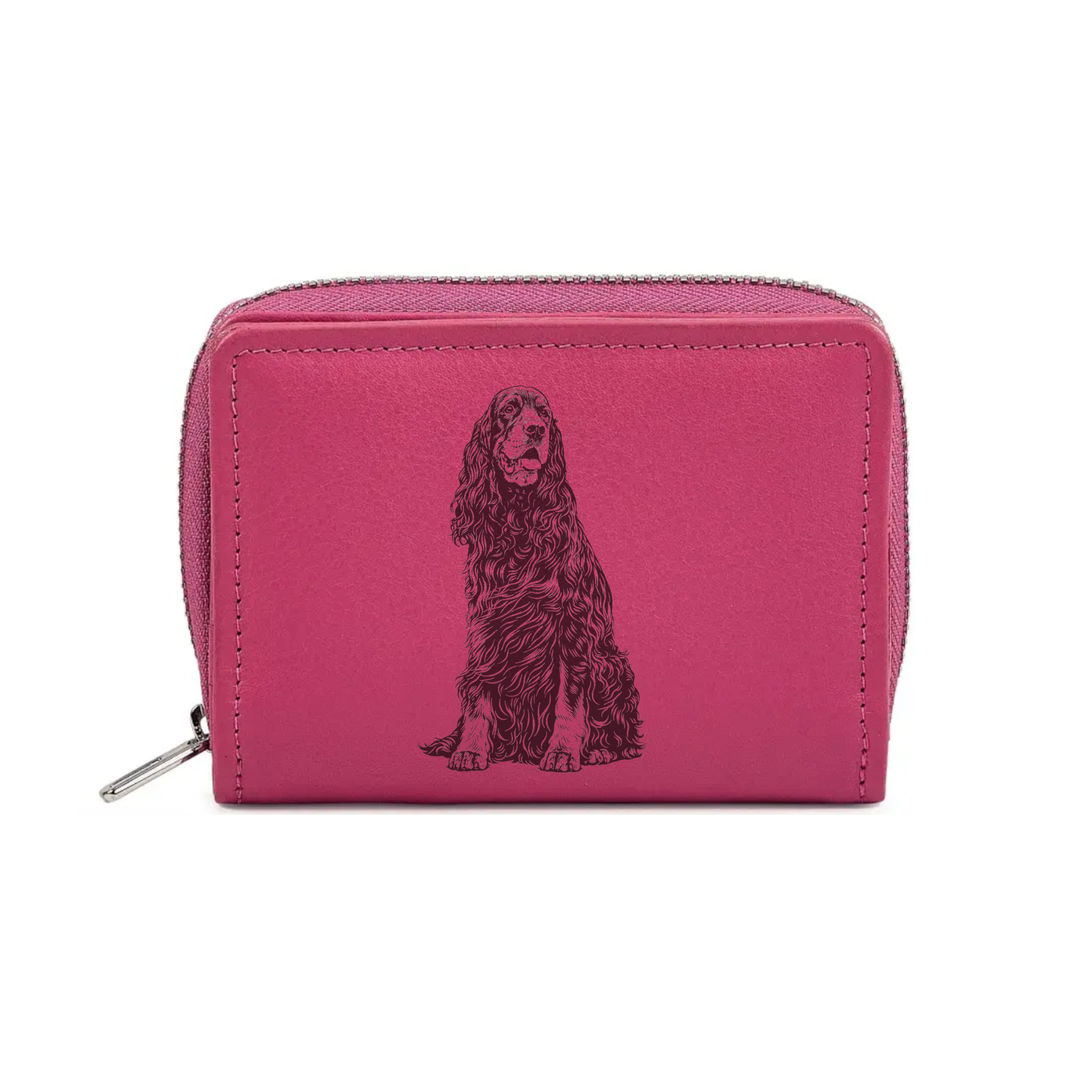 Gordon Setter Sitting Engraved Small Leather Purse (Green/Pink/Blue/Red)