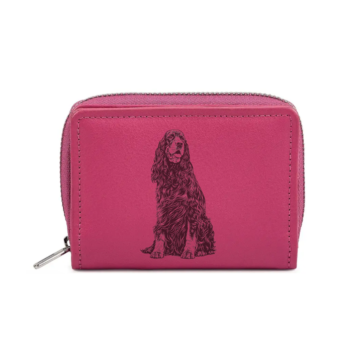 Gordon Setter Sitting Engraved Small Leather Purse (Green/Pink/Blue/Red)