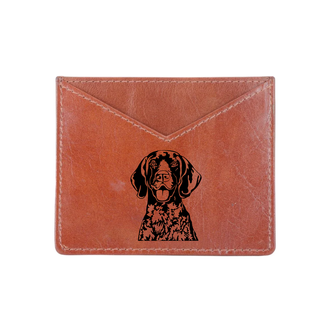 German Shorthaired Pointer Face Engraved Genuine Leather Cardholder