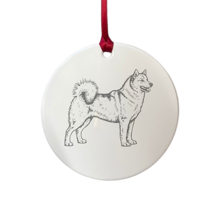 Personalised Finnish Spitz Standing Engraved White Acrylic Decoration