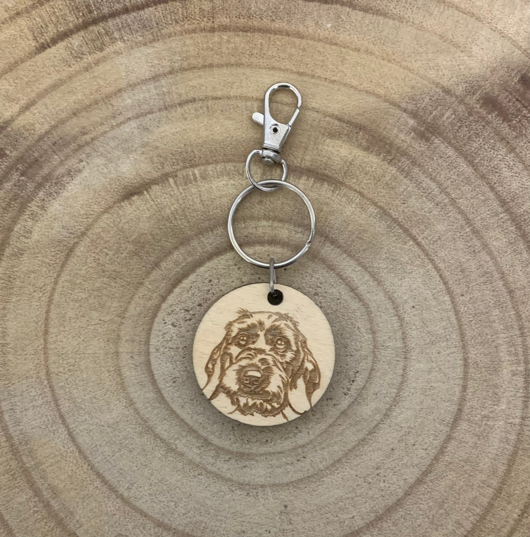 Wirehaired Dachshund Face Dog Engraved Wooden Keyring