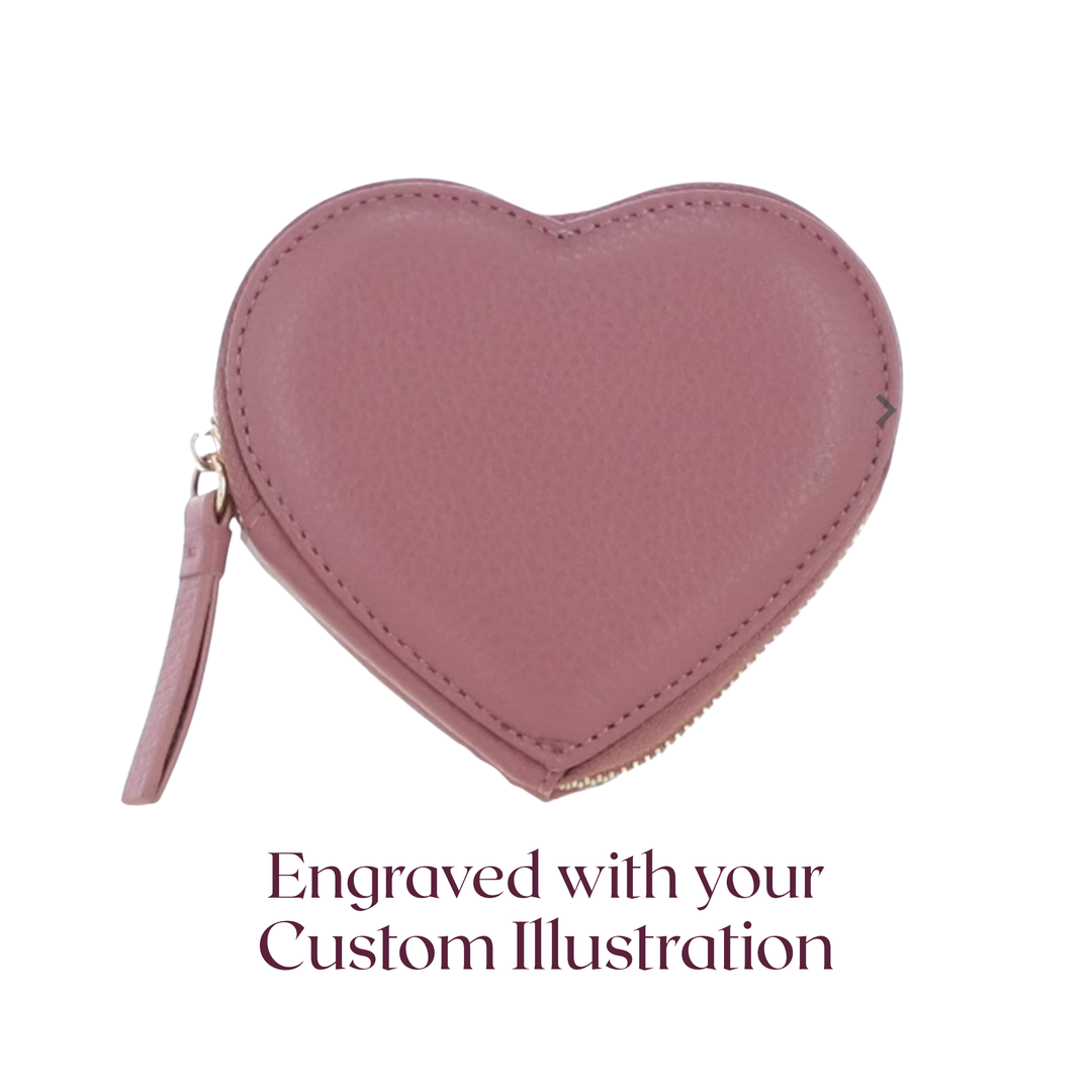 Custom Pet Portrait Engraved Heart Coin Purse