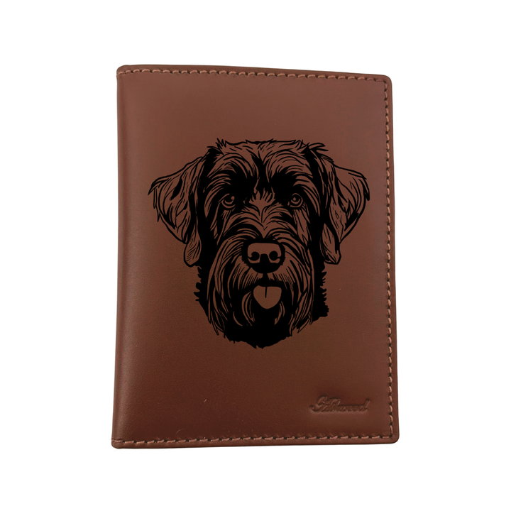 Russian Black Terrier Face Engraved Leather Passport Cover