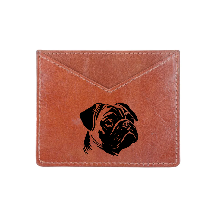 Pug Face Engraved Genuine Leather Cardholder