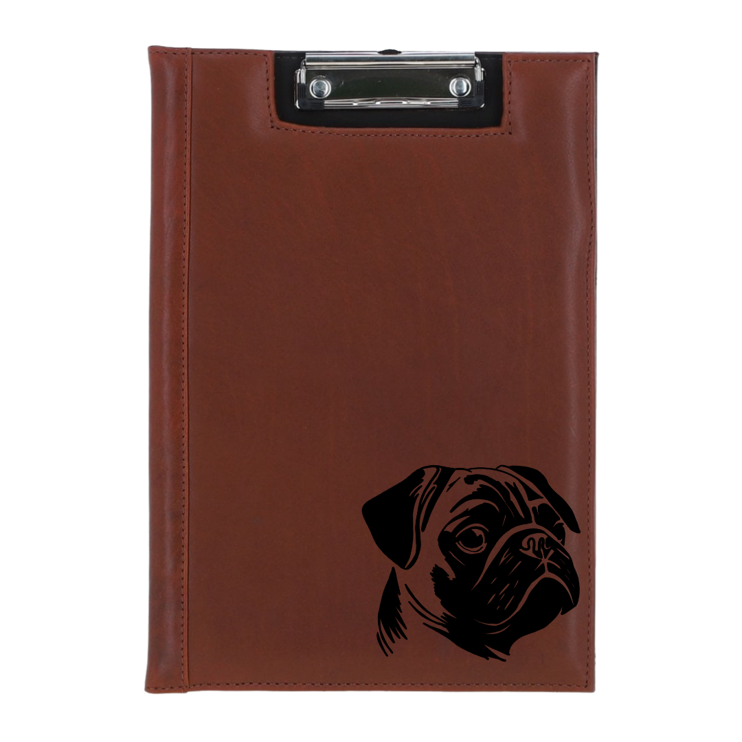 Pug Face Engraved Leather Clipboard