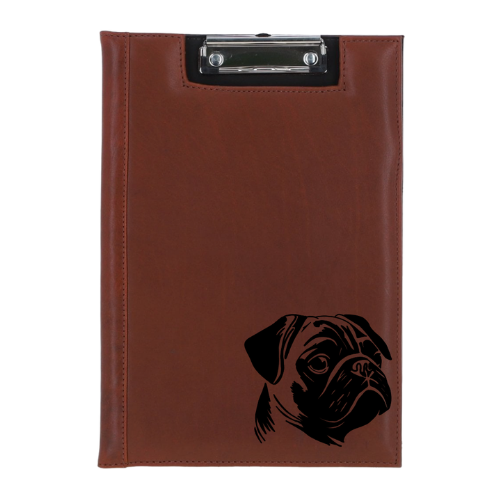 Pug Face Engraved Leather Clipboard