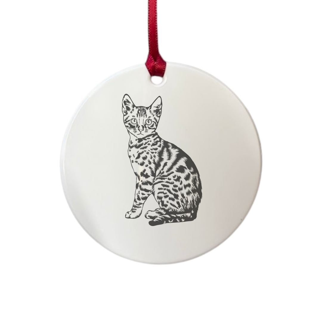 Personalised Bengal Cat Engraved White Acrylic Decoration