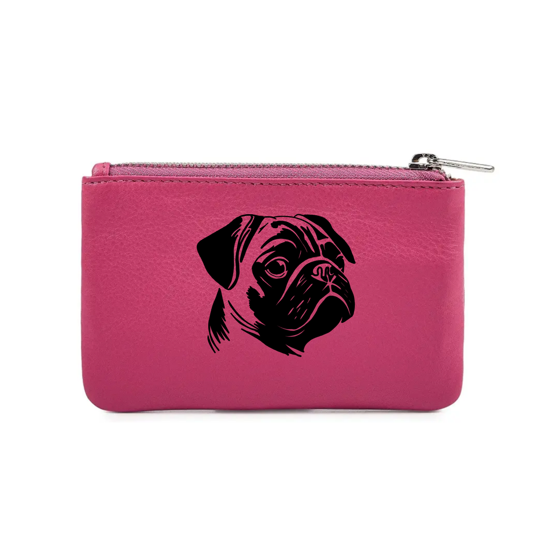 Pug Face Engraved Genuine Leather Coin Purse (Multiple Colour Options)