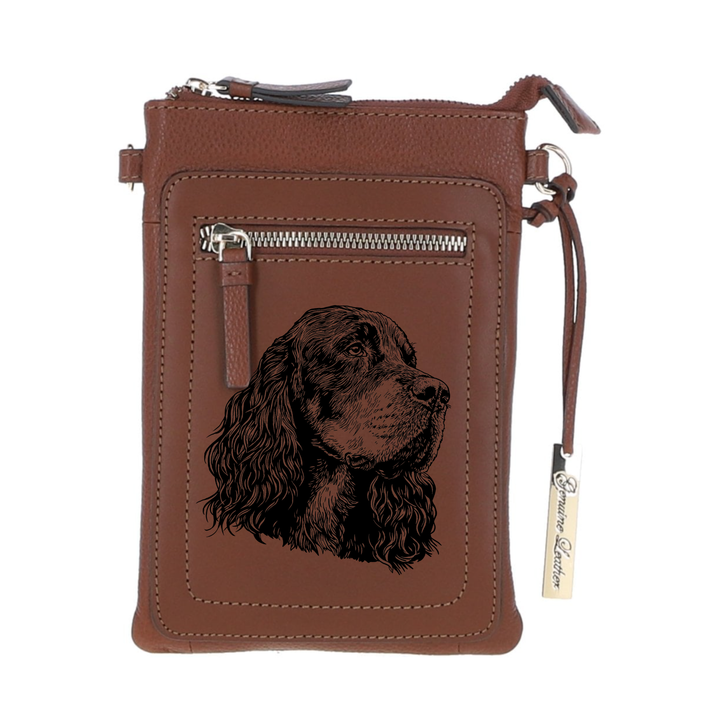 Personalised Gordon Setter Face Engraved Leather Crossbody Smart Phone Bag