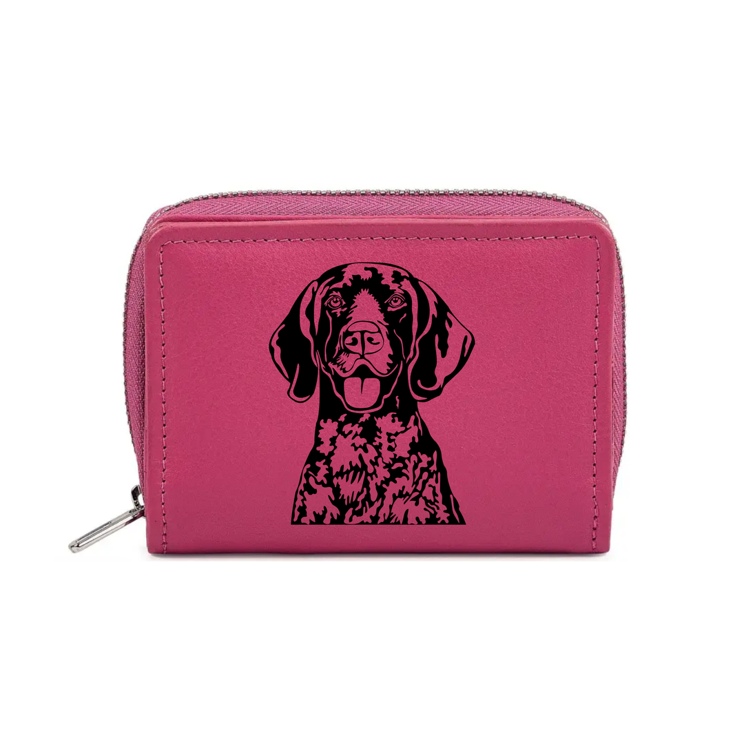 German Shorthaired Pointer Face Engraved Small Leather Purse (Green/Pink/Blue/Red)