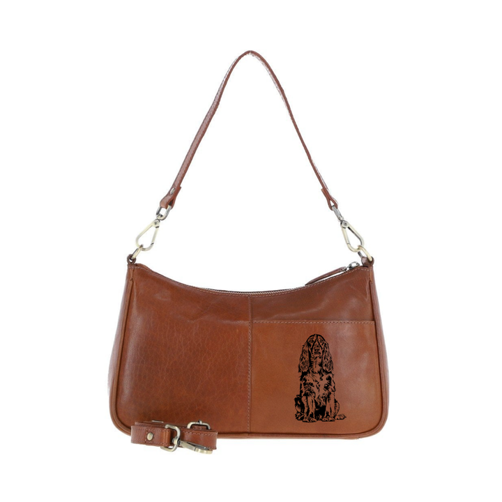 Field Spaniel Engraved Genuine Leather Shoulder Bag