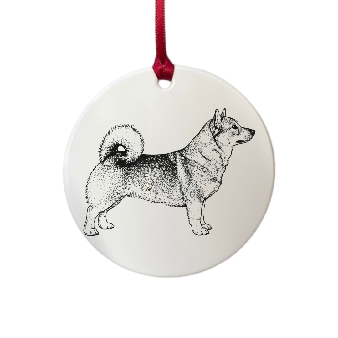 Personalised Swedish Vallhund Standing Engraved White Acrylic Decoration