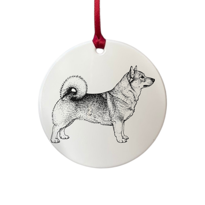 Personalised Swedish Vallhund Standing Engraved White Acrylic Decoration
